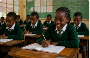 Primary school students learning